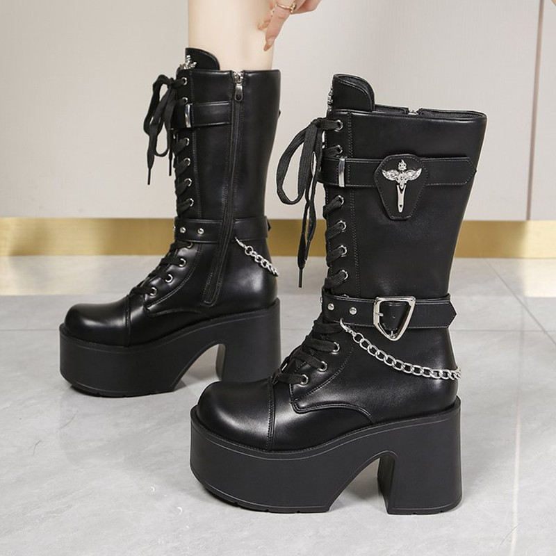 Goth Platform Chunky High Heel - Motorcycle Chain ulasan dan harga